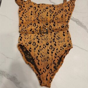 Hunza G Mustard Yellow and Black Leopard One-Piece Swimsuit